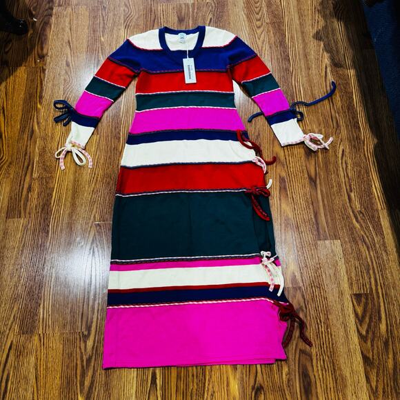 Rosie Assoulin Bow-Detailed Striped Wool Midi Fitted Dress XS Multicolor Runway - Picture 13 of 16